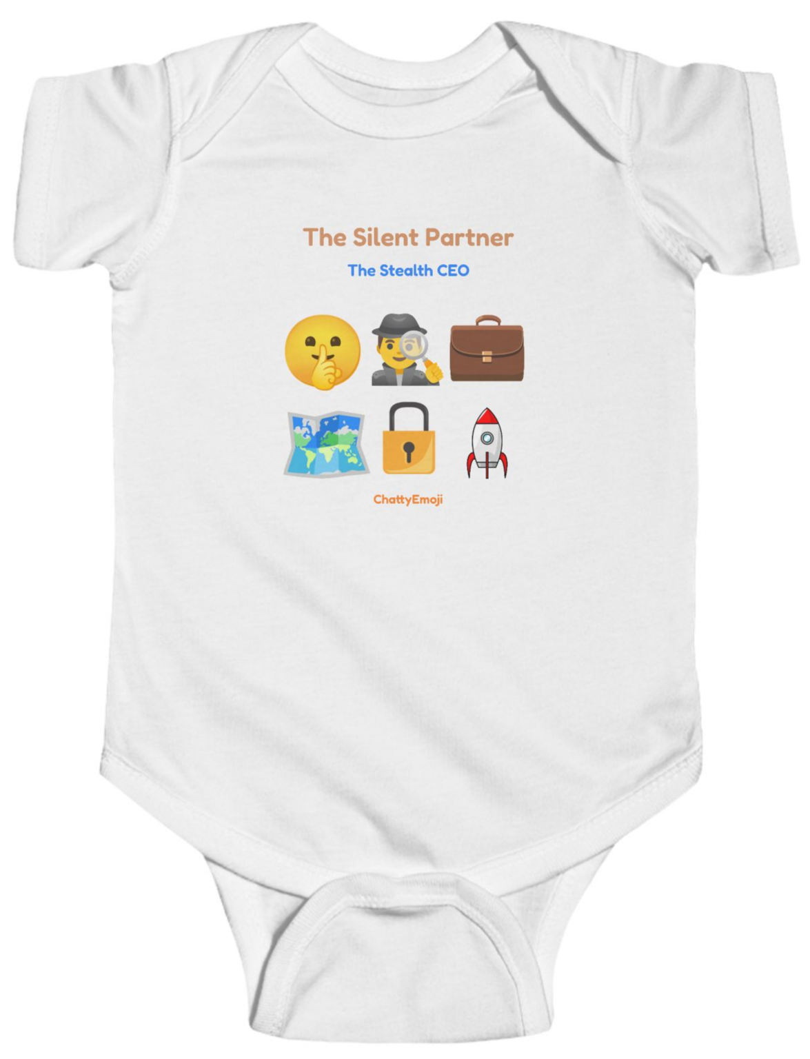 The Bottle Popper onesie with emoji sequence 🍼🧸👑👶💬💖